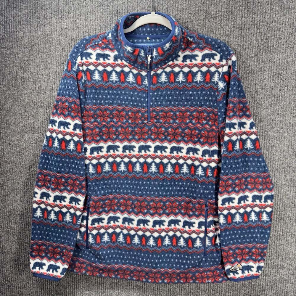 Chubbies 1/4 Zip Pullover Mens Medium Boomshakalaka Bear Fair Isle Fleece Blue